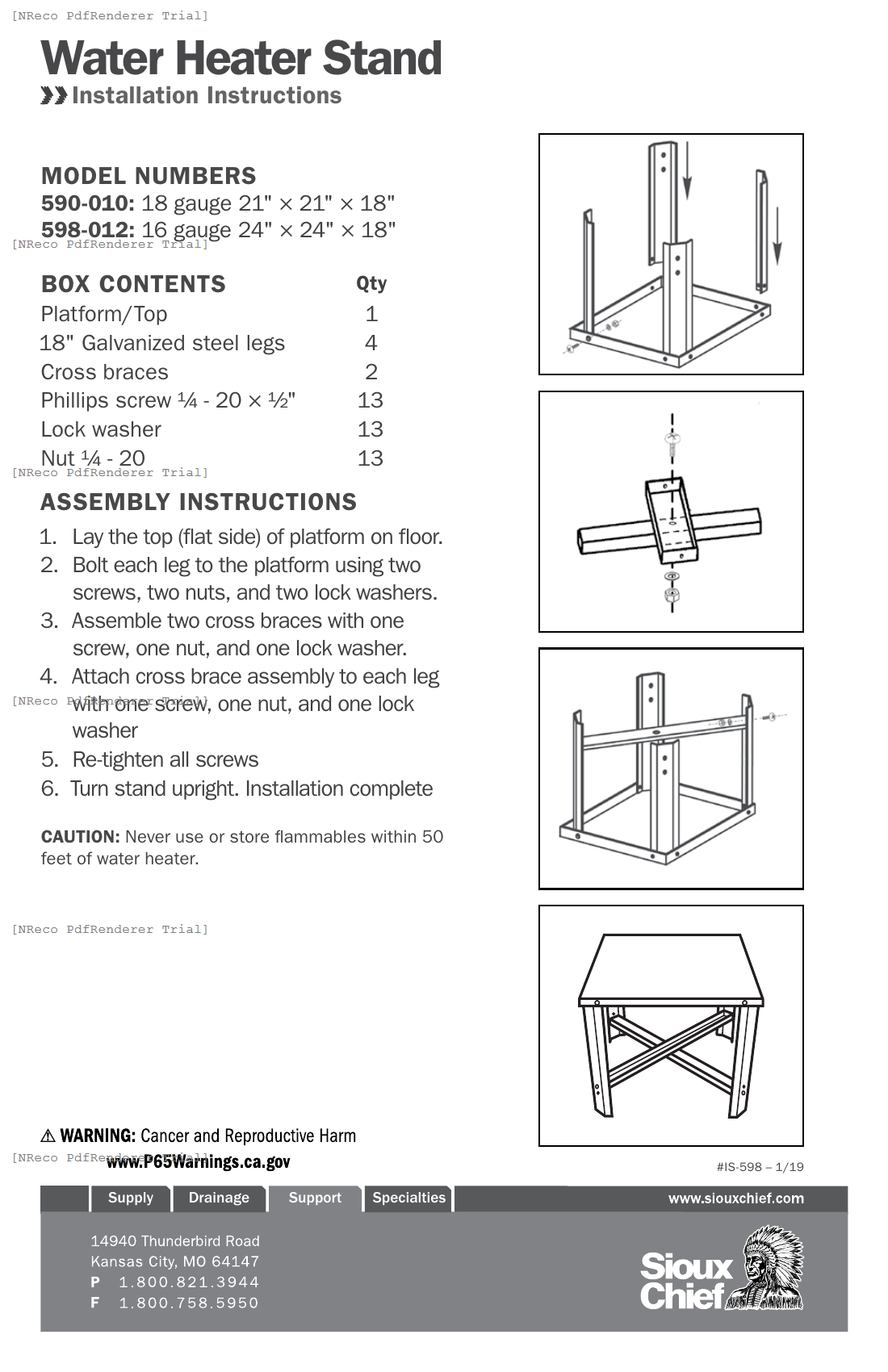 598 SERIES - WATER HEATER STAND - INSTRUCTION SHEET.PDF Technical Document